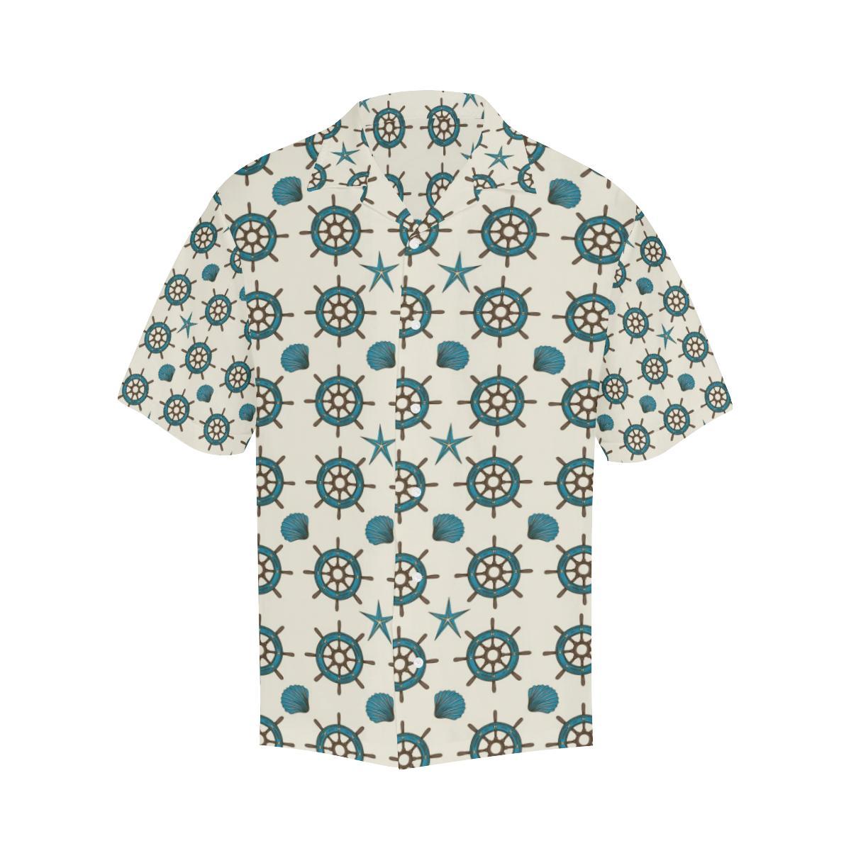 Nautical Steering Wheel Rudder Shell Pattern Mens All Over Print Hawaiian Shirt