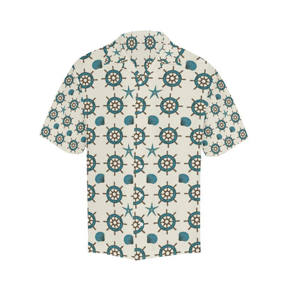 Nautical Steering Wheel Rudder Shell Pattern Mens All Over Print Hawaiian Shirt
