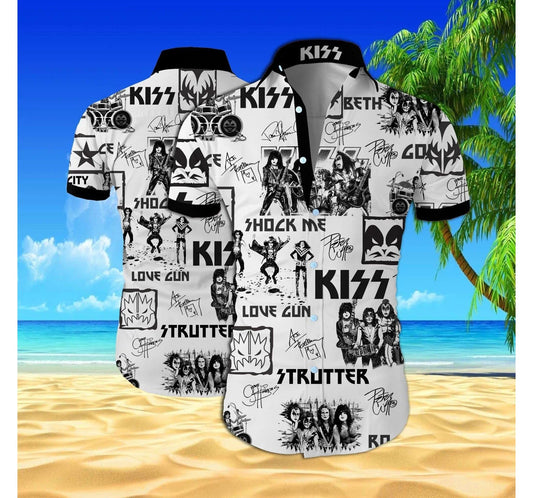 Kiss Rock Band White Wear Hawaiian Shirt, Button Up Aloha Shirt For Men, Women