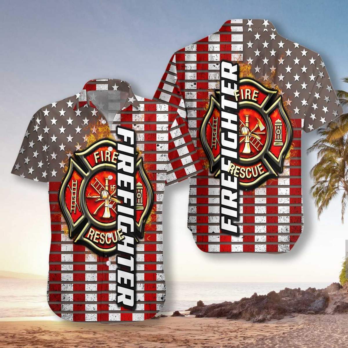 Red Flag Firefighter Hawaiian Aloha Shirts #DH