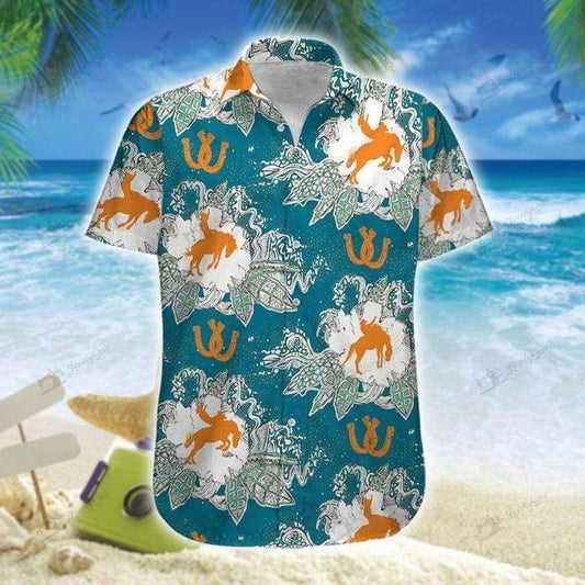 Bareback Bronc Horse Green Unisex Hawaiian Shirts - Beach Shorts