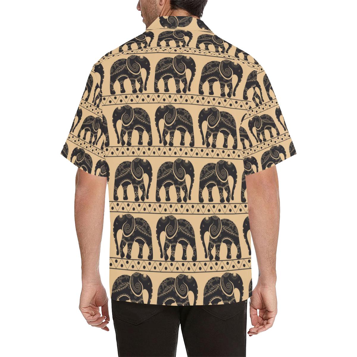 Elephant Pattern Ethnic Motifs Mens All Over Print Hawaiian Shirt