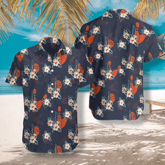 Vintage Bowling Ball And Pin Tropical Unisex Hawaiian Aloha Shirts