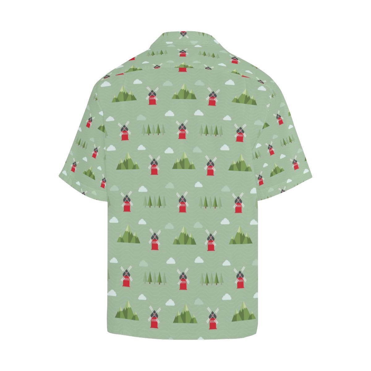 Windmill Green Pattern Mens All Over Print Hawaiian Shirt