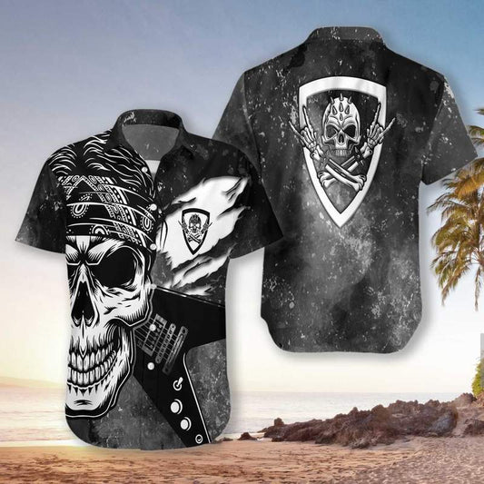 Rock and Roll Skull Guitar Hawaiian Shirts #V