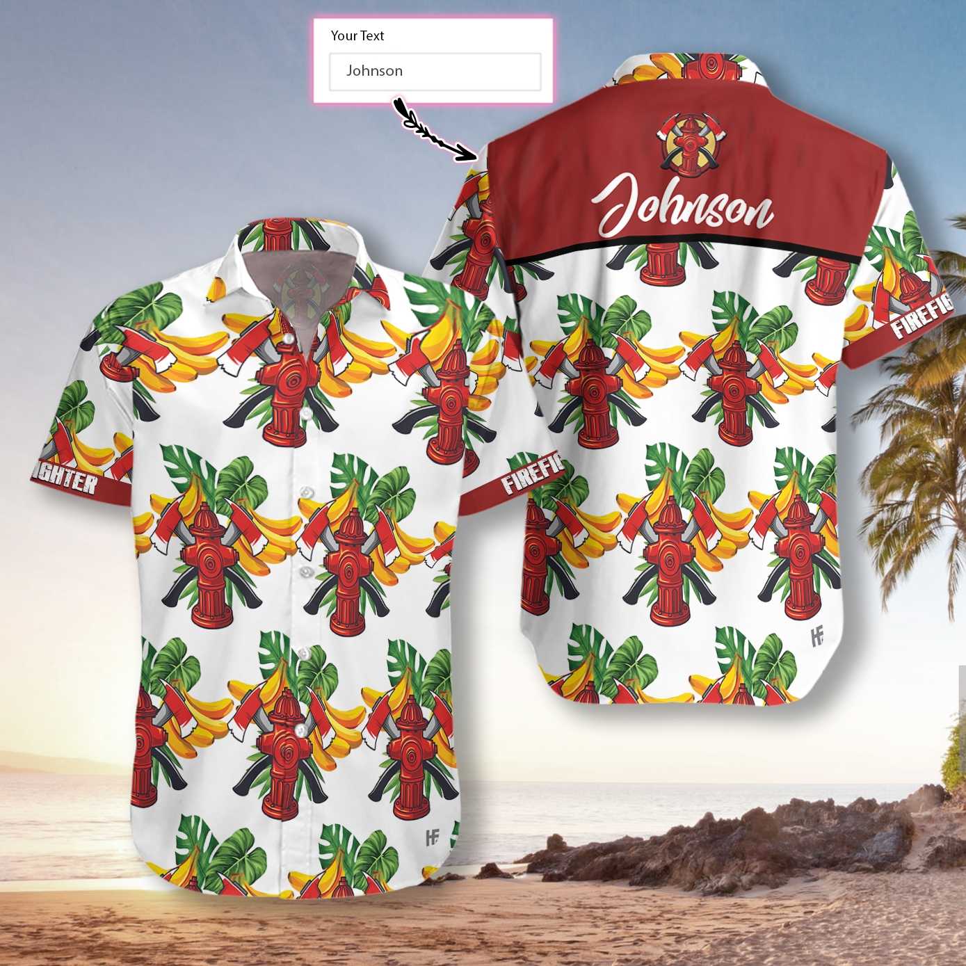 Personalized Name Firefighter Tropical Banana Pattern Hawaiian Aloha Shirts 