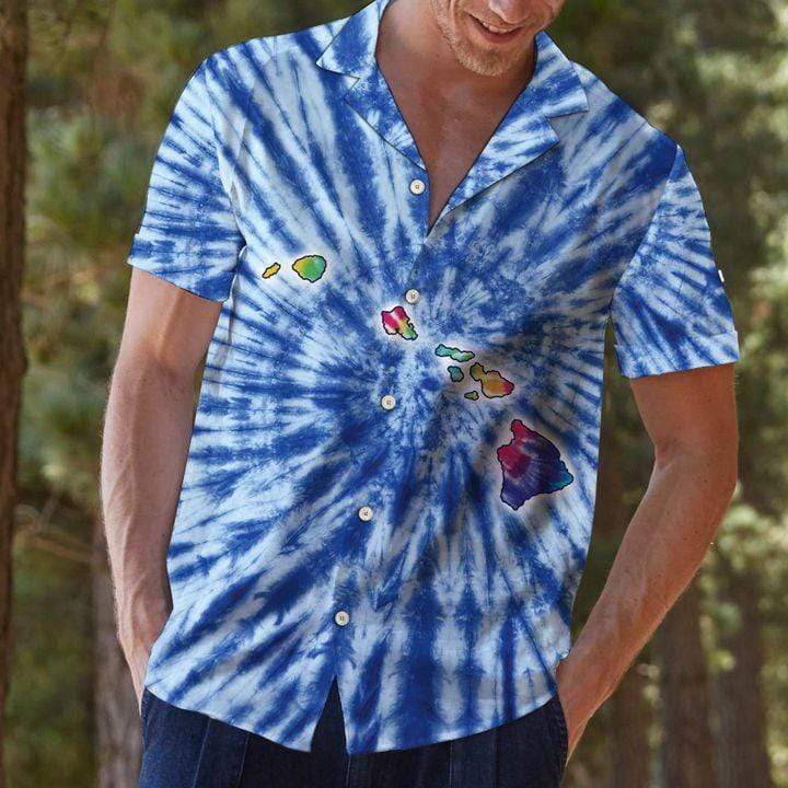 Hawaii Map Blue Tie Dye Hawaii Shirts