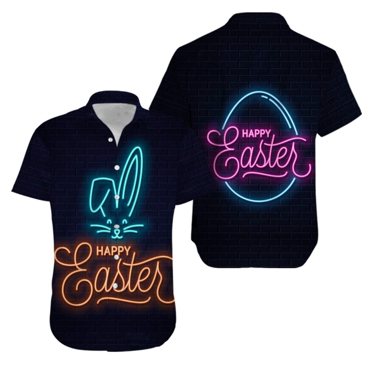 Bunny Neon Happy Easter Day Hawaiian Aloha Shirts  