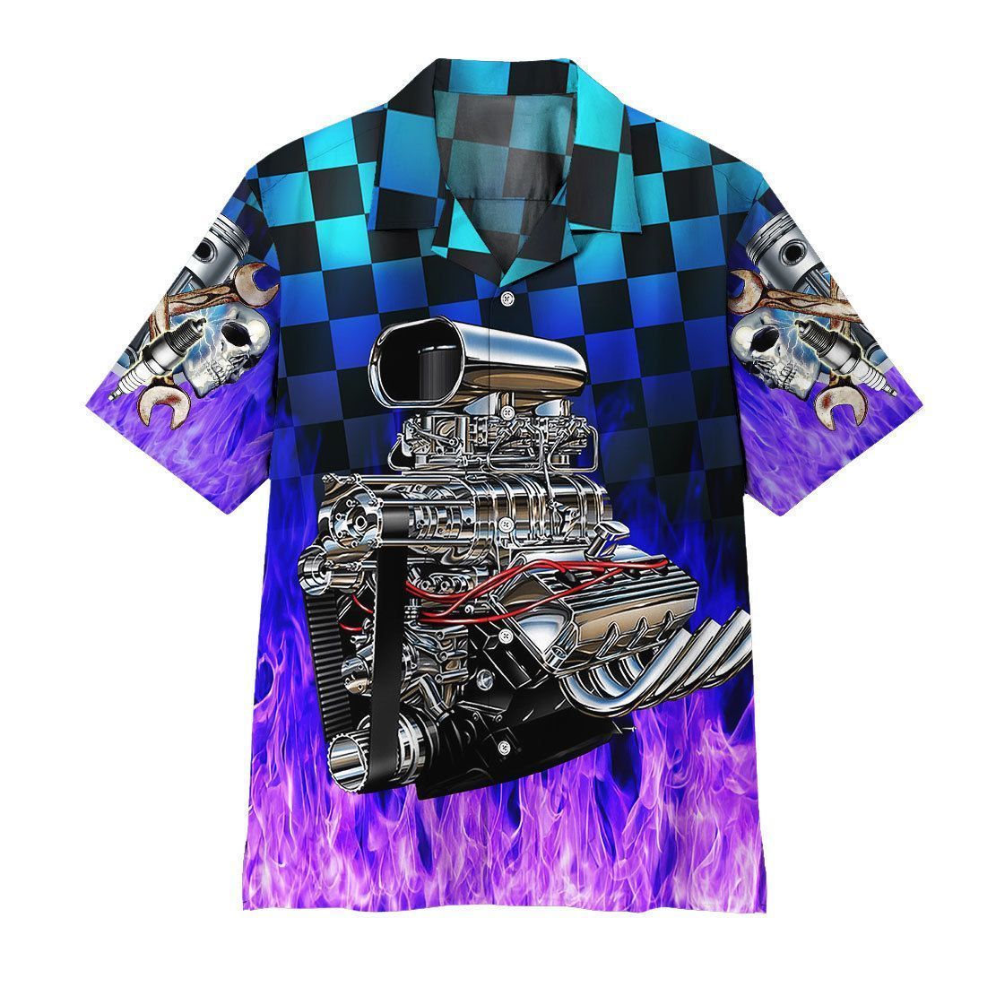  3D Purple Fire Hot Rod Hawaii Shirt