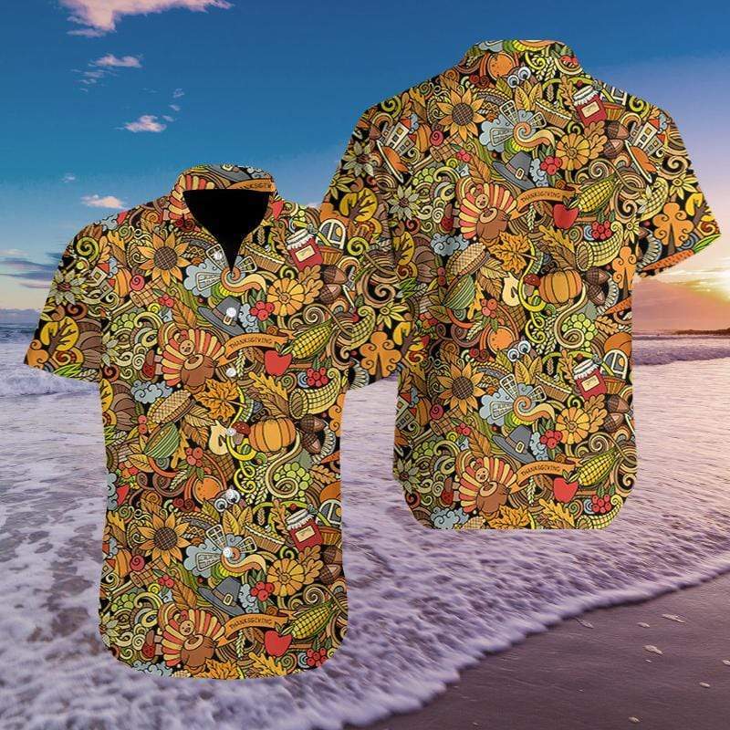 Amazing Happy Thanksgiving Pattern Hawaiian Aloha Shirts #1111l