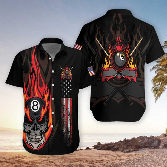 Flame Skull Billiards Hawaiian Aloha Shirts #DH