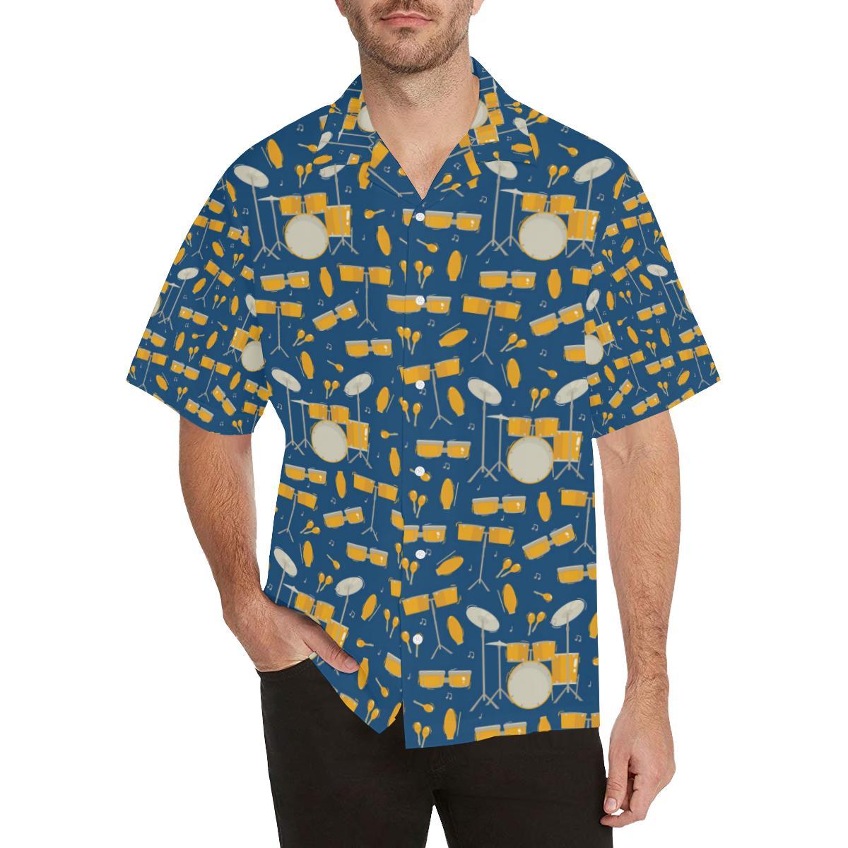 Drum Set Pattern Print Design Hawaiian Shirt