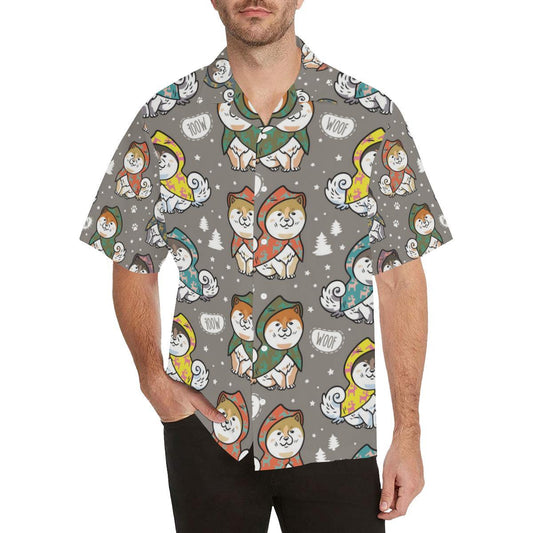 Cute Siberian Husky Raincoat Pattern Mens All Over Print Hawaiian Shirt