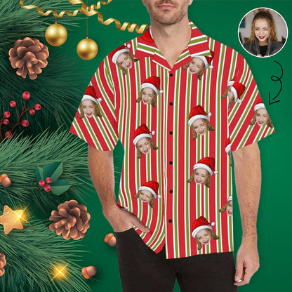 Custom Face Christmas Stripe Men's Hawaiian Shirt