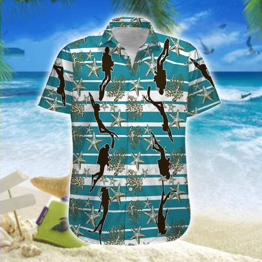 Hawaiian Aloha Shirts Scuba Diving Starfish