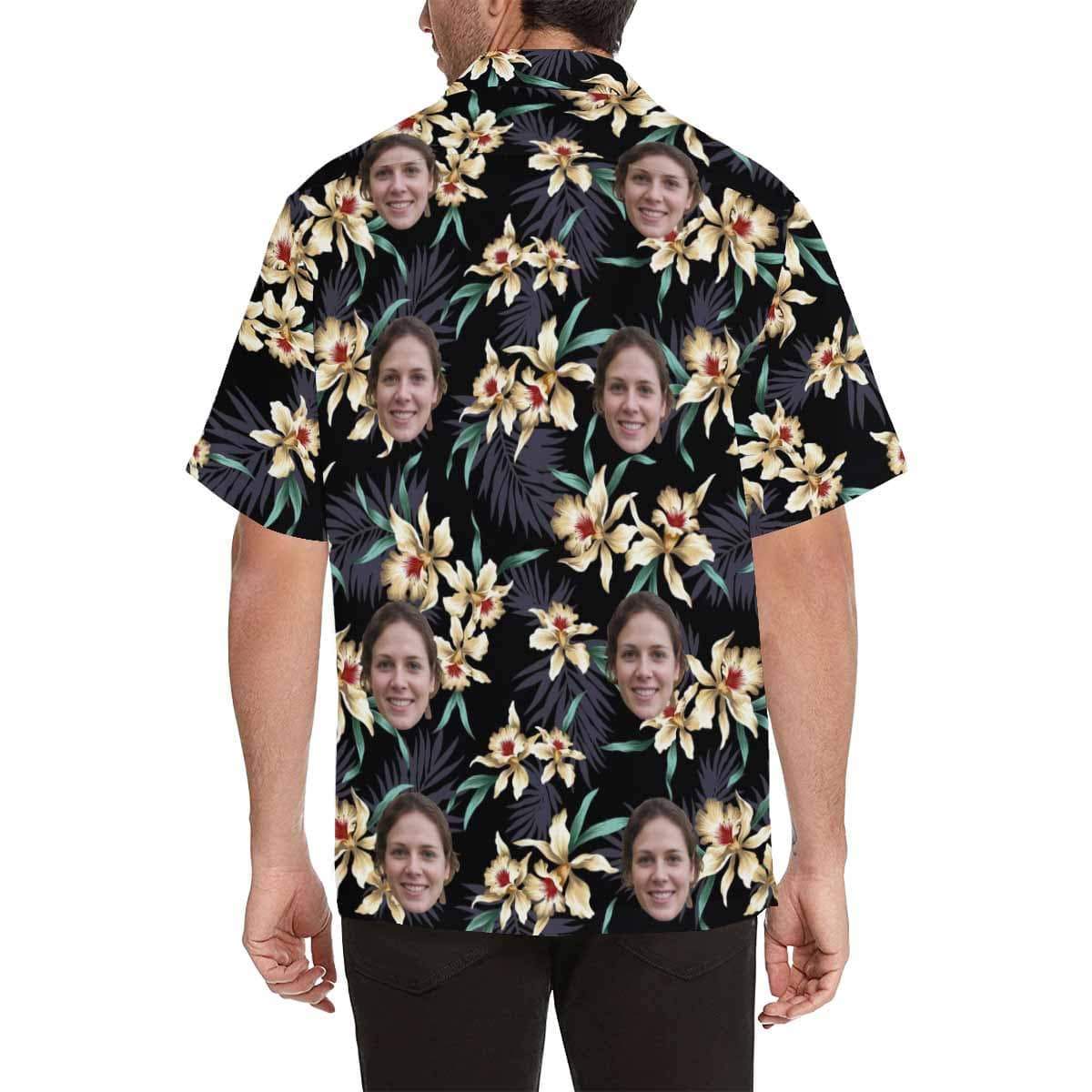 Personalised Christmas Shirts Australia Funny Family Gifts Custom Face Lily Flowers Men's All Over The Print Hawaiian Shirt