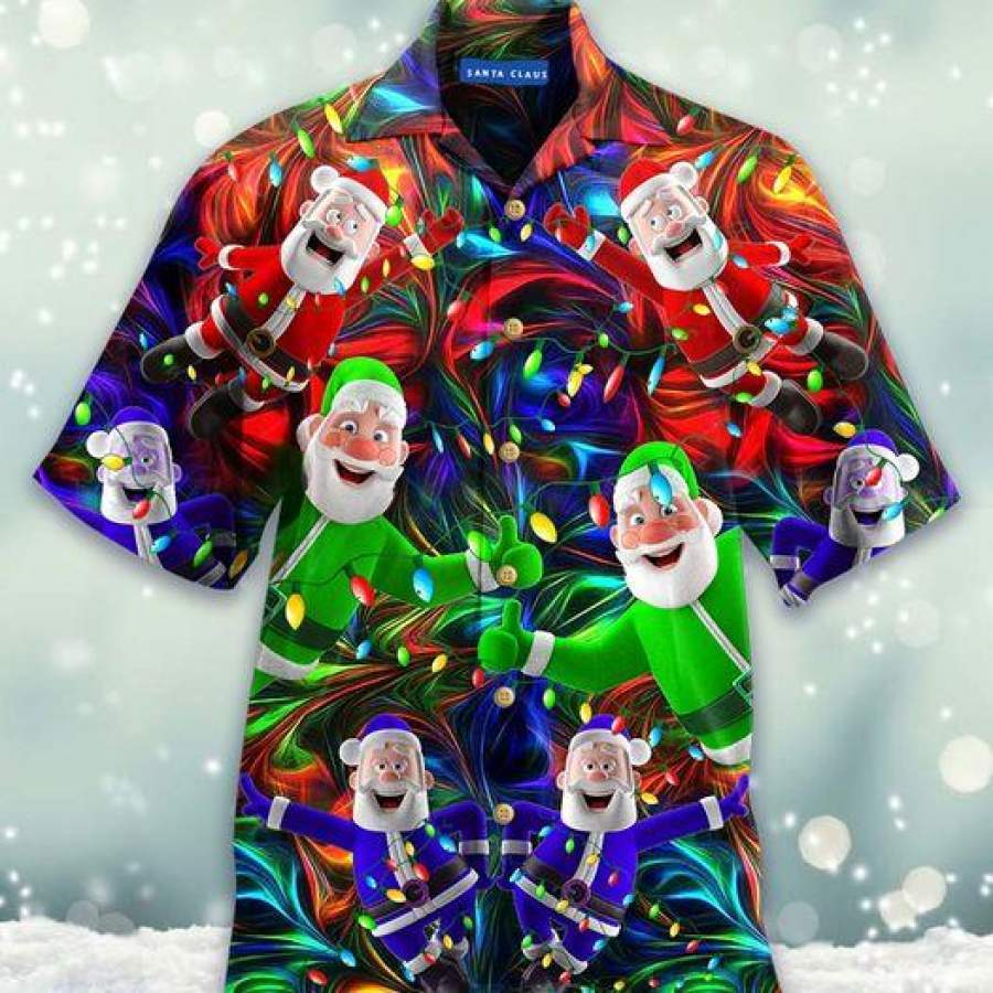 Amazing Colorful Lights Santa Claus Unisex Hawaiian Aloha Shirts