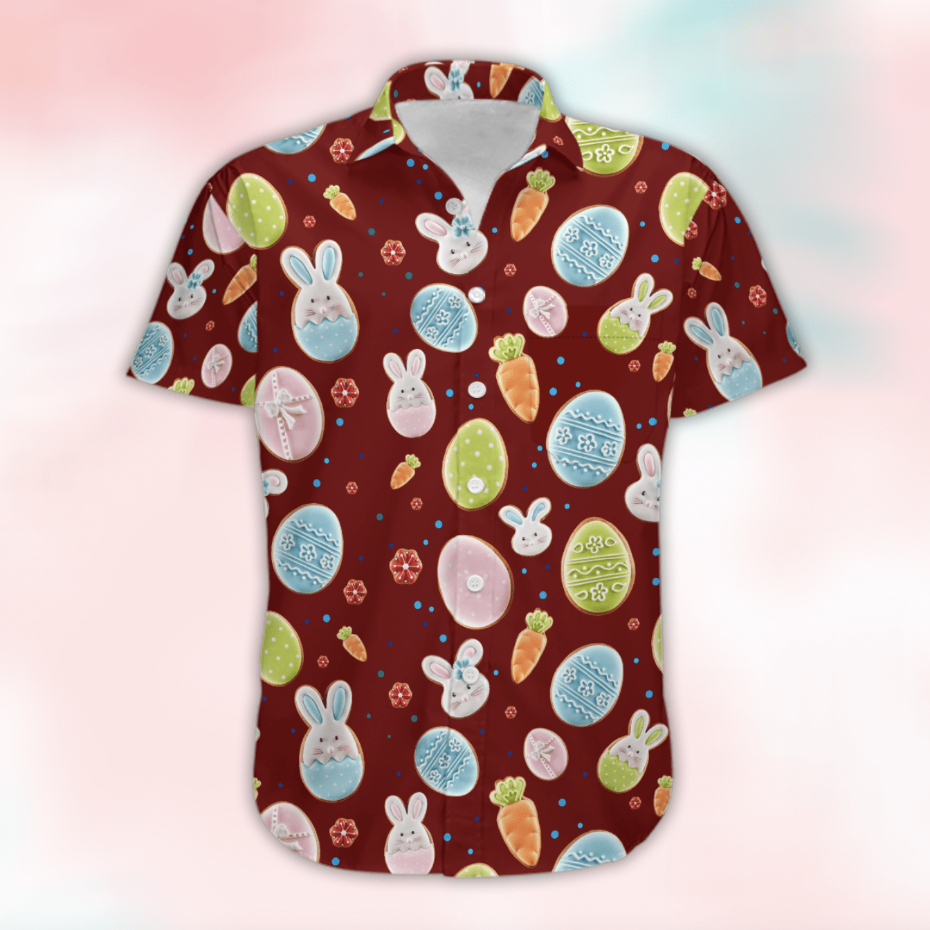 Happy Easter Red Sweet Bunny Lamb Chick Cookies Hawaiian Aloha Shirts #DH