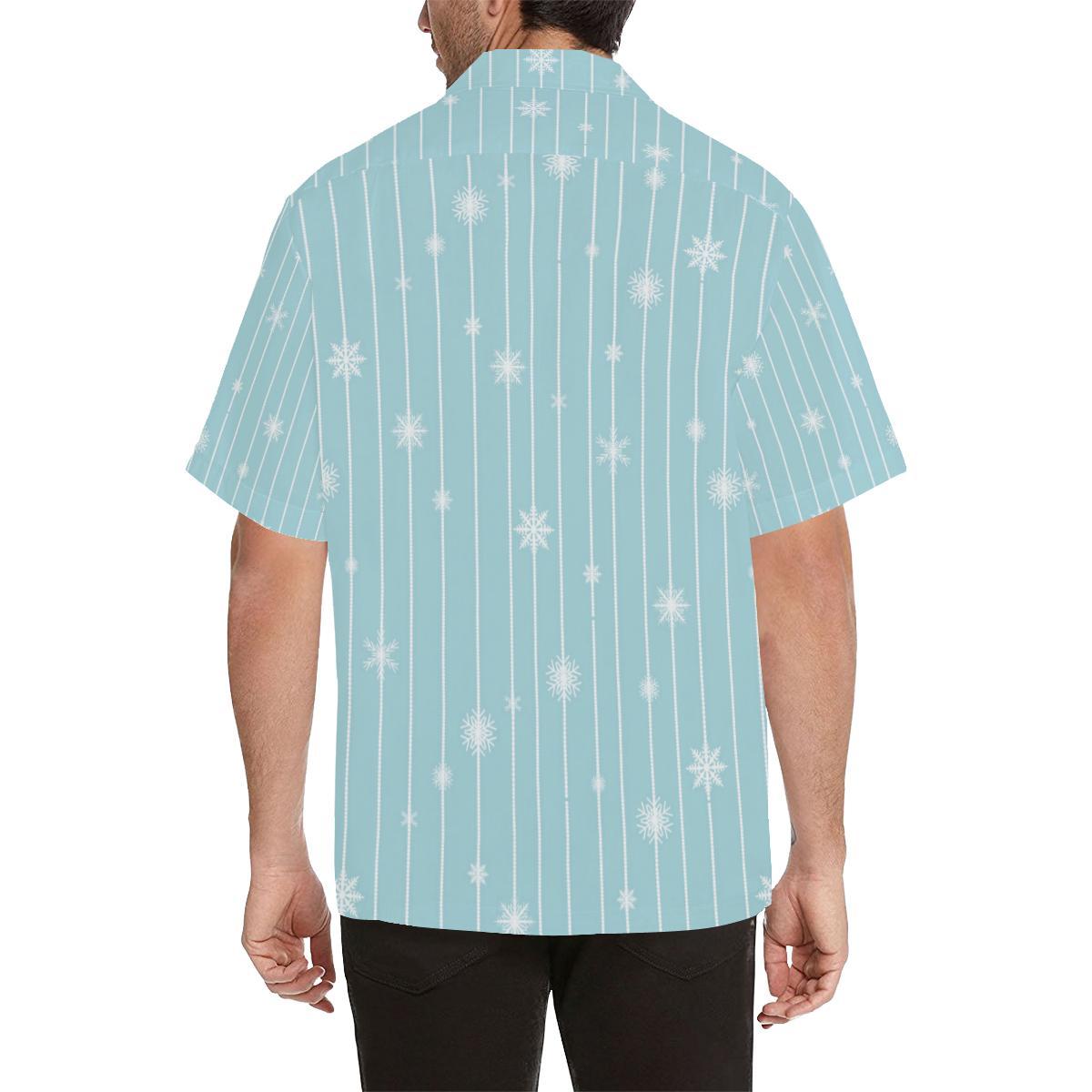 Snowflake Pattern Blue Stripe Background Mens All Over Print Hawaiian Shirt