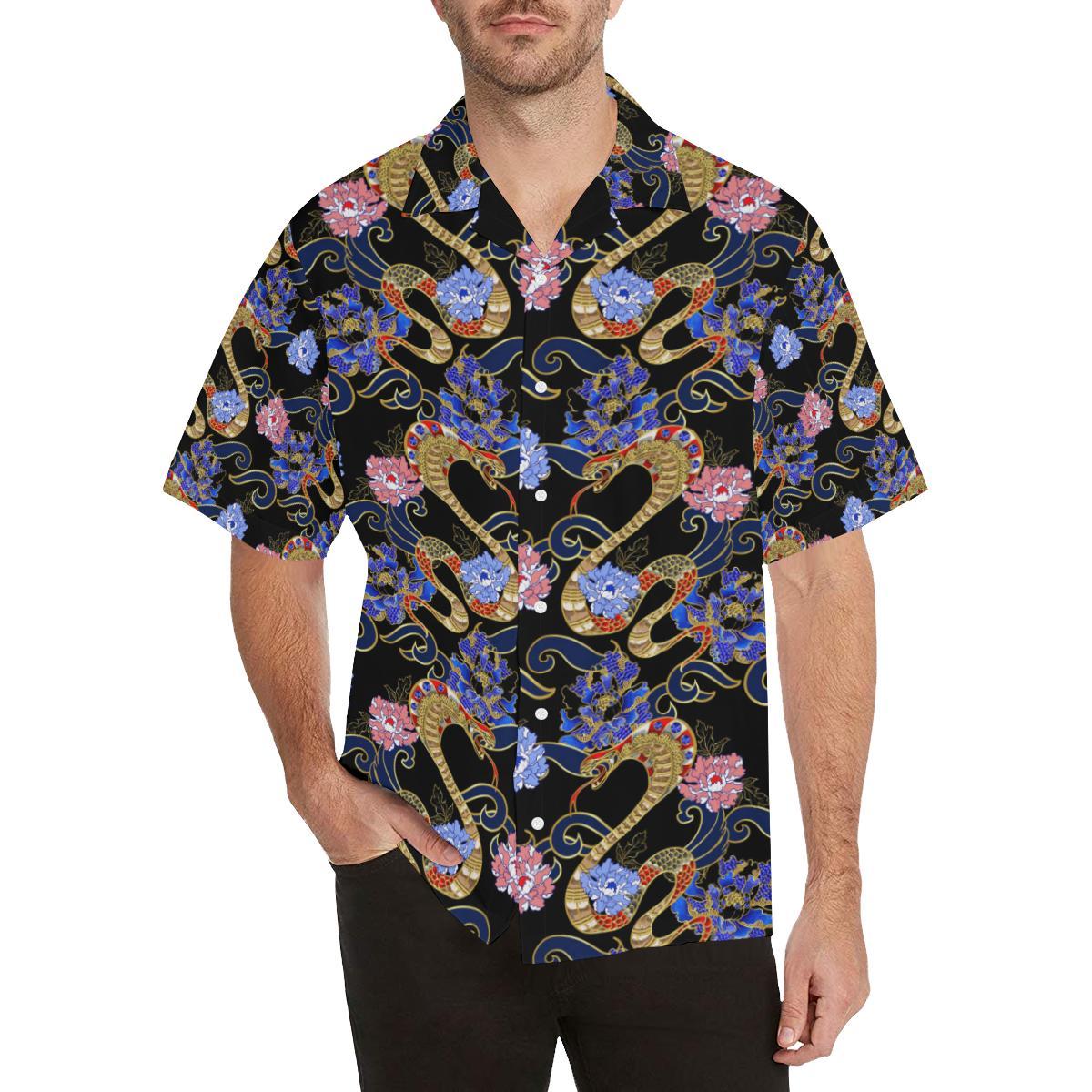 Snake Flower Pattern Mens All Over Print Hawaiian Shirt