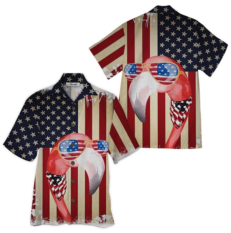 American Flag Flamingo Hawaiian Shirt | For Men &amp;amp; Women | Adult | Hw8531