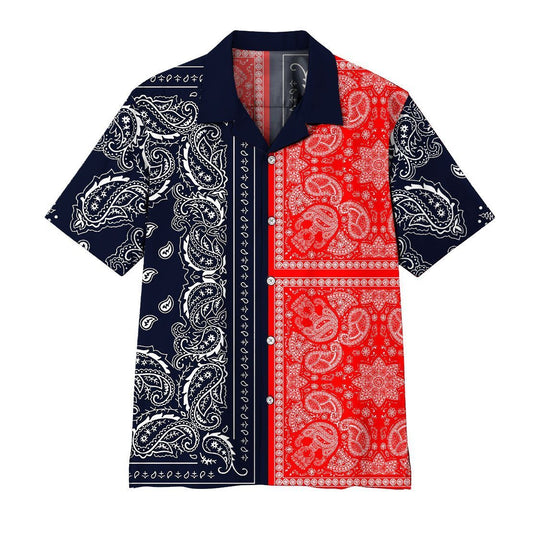  3D Two Paisley Bandanas Hawaii Shirt