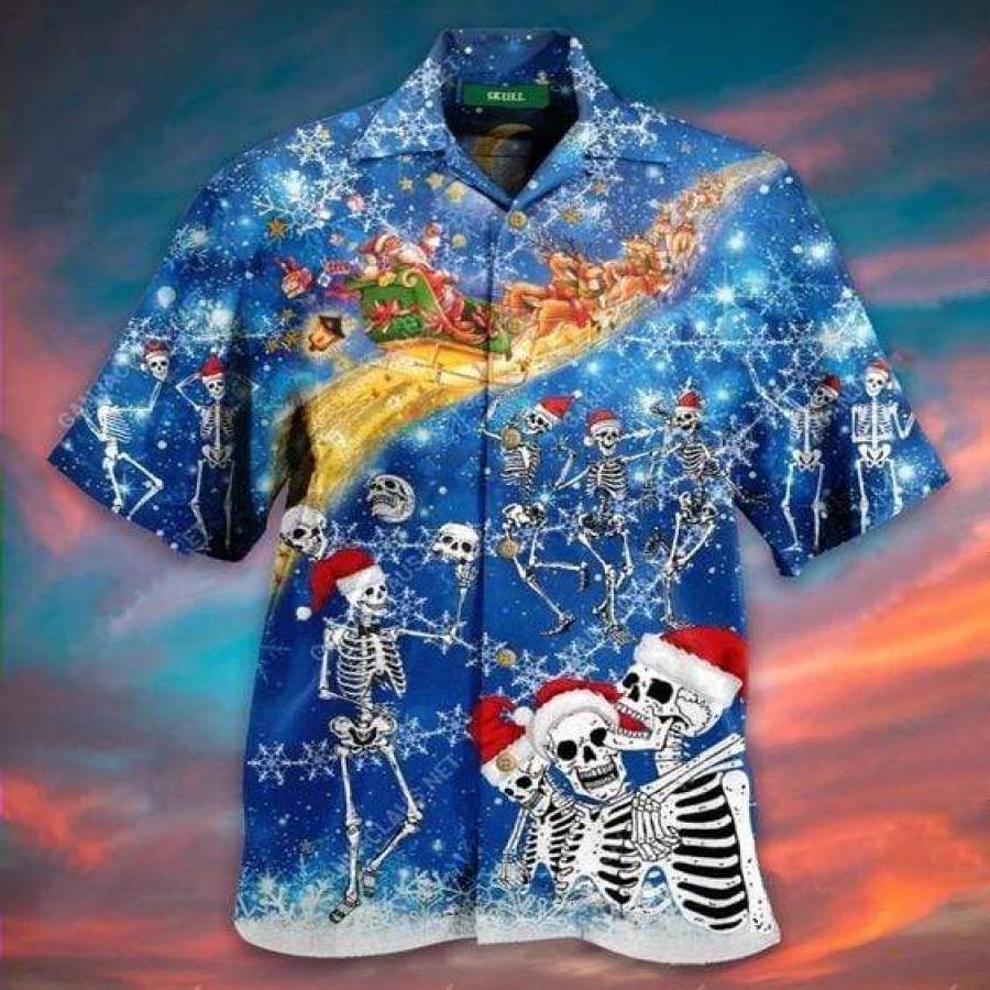 Hawaiian Aloha Shirts Dancing Sleletons On Christmas