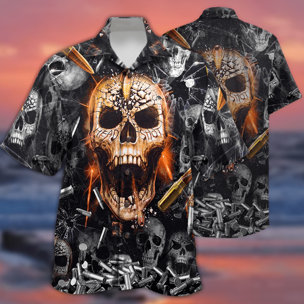 Skull Headshot Bullets and Guns Hawaiian Aloha Shirts #KV