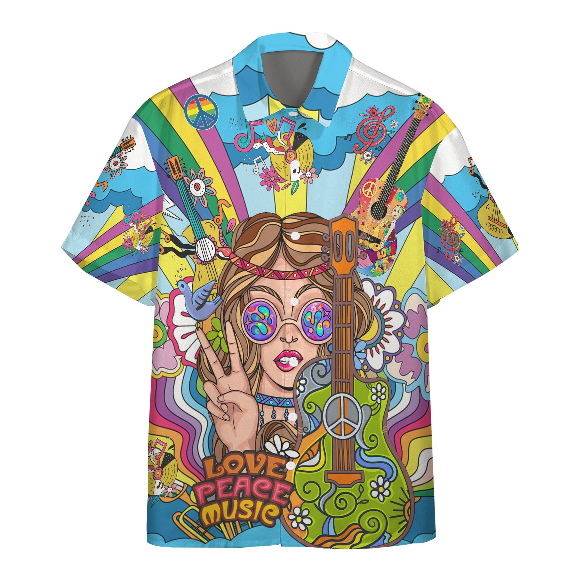 3D Hippie Woman With Guitar Custom Hawaii Shirt