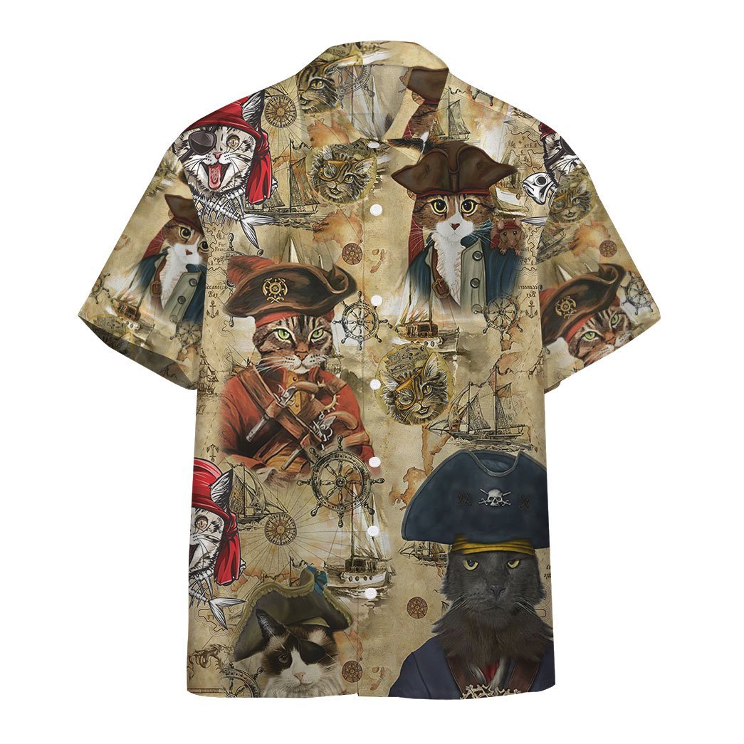  3D Pirate Cat Hawaiian Custom Short Sleeve Shirts