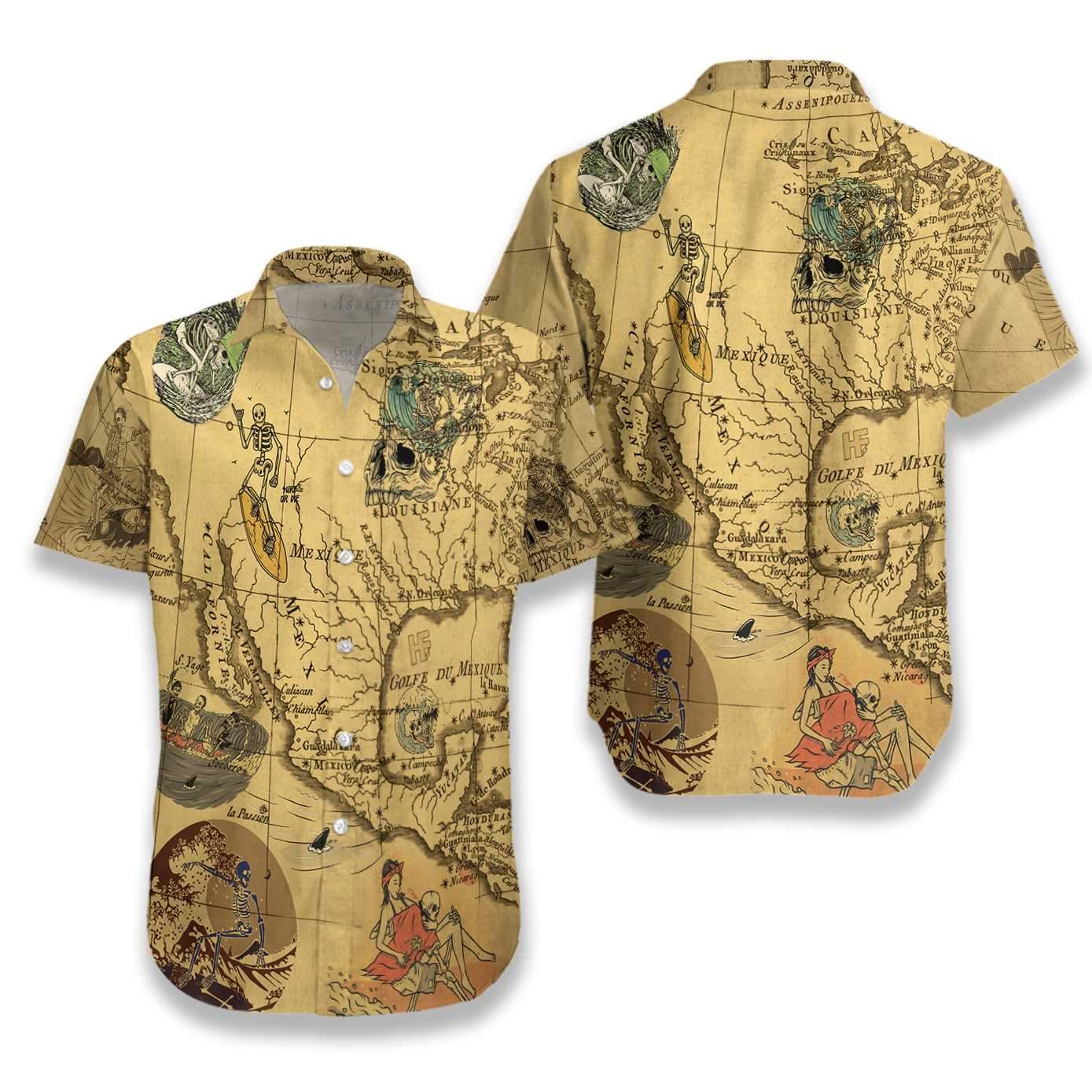 Skeleton Surfing Hawaiian Aloha Shirts