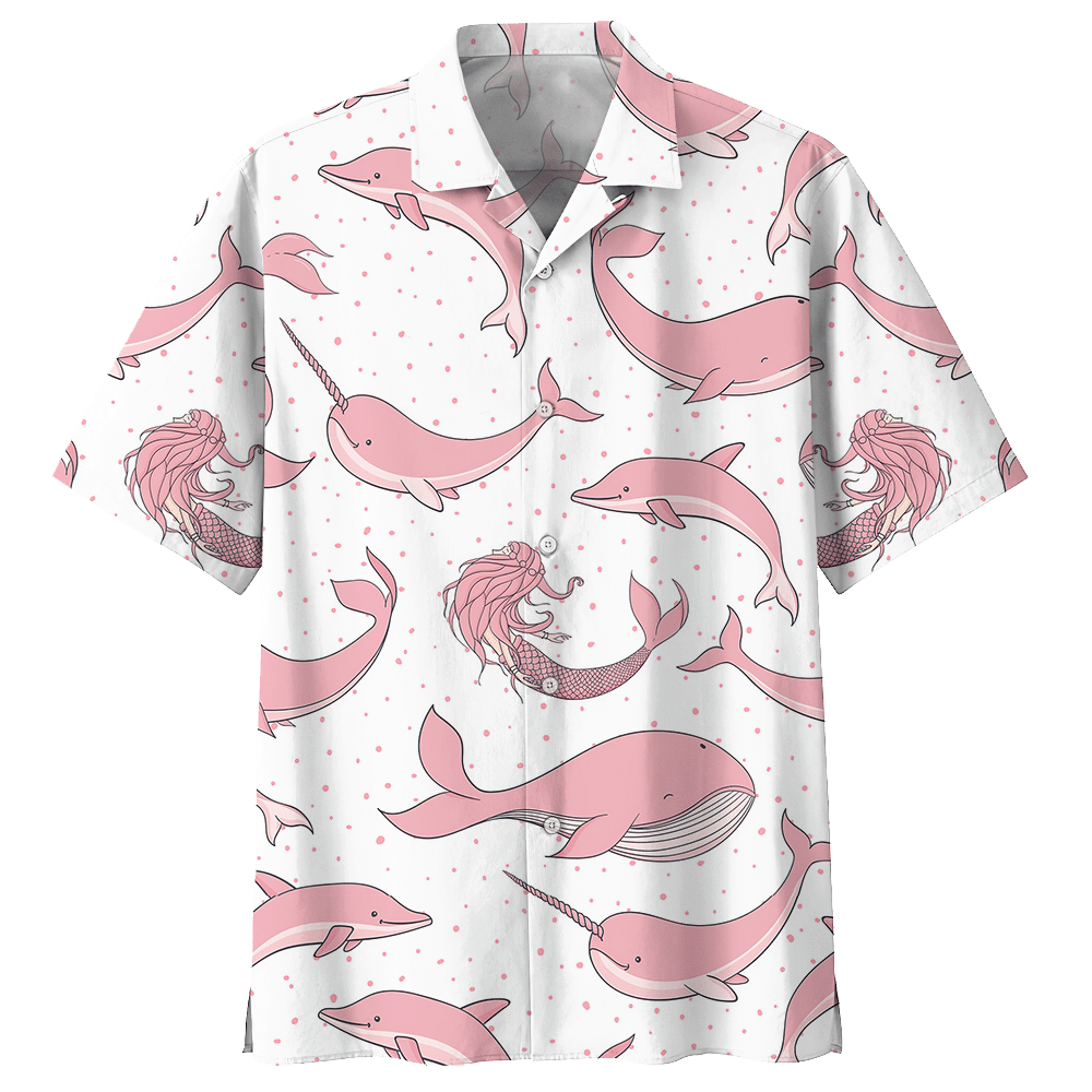 Dolphin  White Unique Design Unisex Hawaiian Shirt 