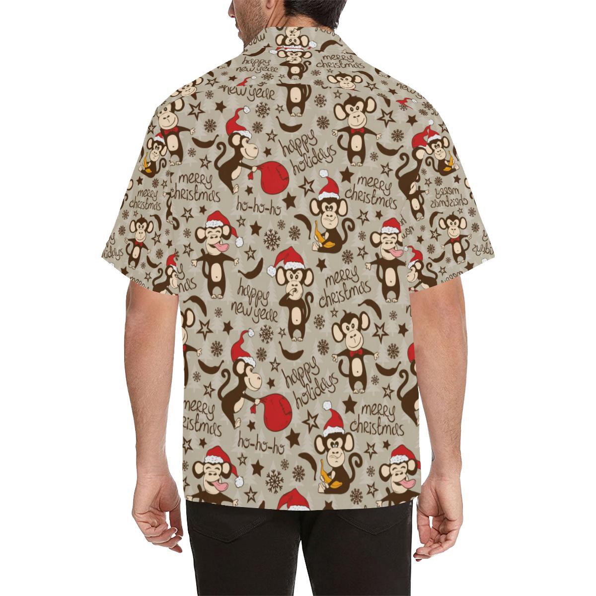 Monkey Christmas Pattern Mens All Over Print Hawaiian Shirt