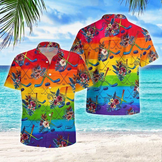 LGBT Proud Hockey Flowers Tropical Hawaiian Aloha Shirts