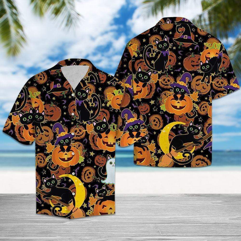 Hawaiian Aloha Shirts Halloween Black Cat