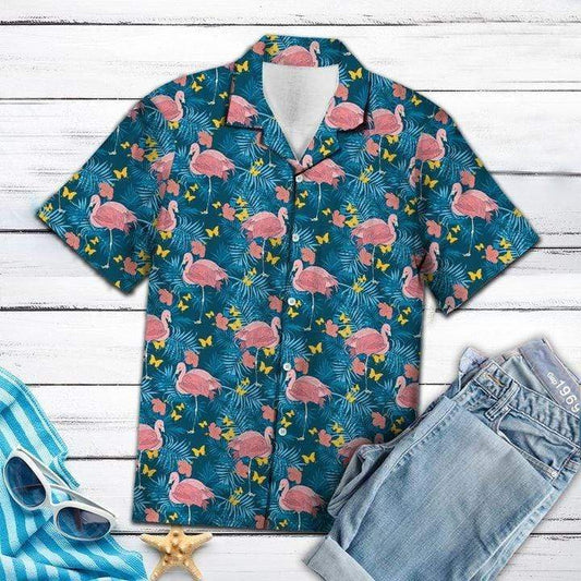 Flamingo Tropical Palm Hawaiian Aloha Shirts 