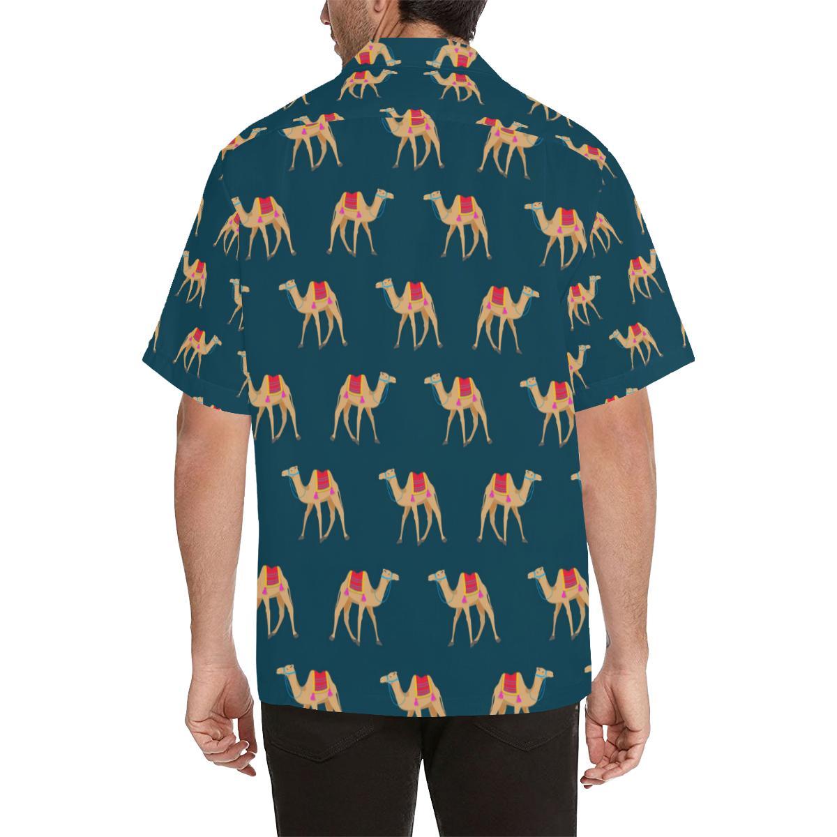 Camel Pattern Blue Blackground Mens All Over Print Hawaiian Shirt
