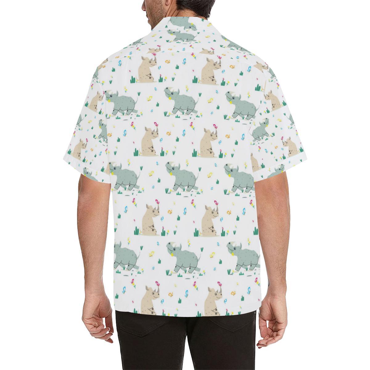 Cute Rhino Pattern Mens All Over Print Hawaiian Shirt