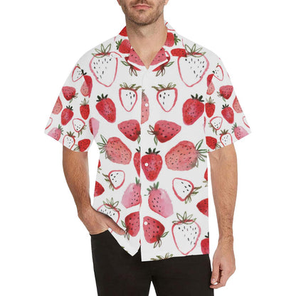 Watercolor Hand Drawn Beautiful Strawberry Pattern Mens All Over Print Hawaiian Shirt