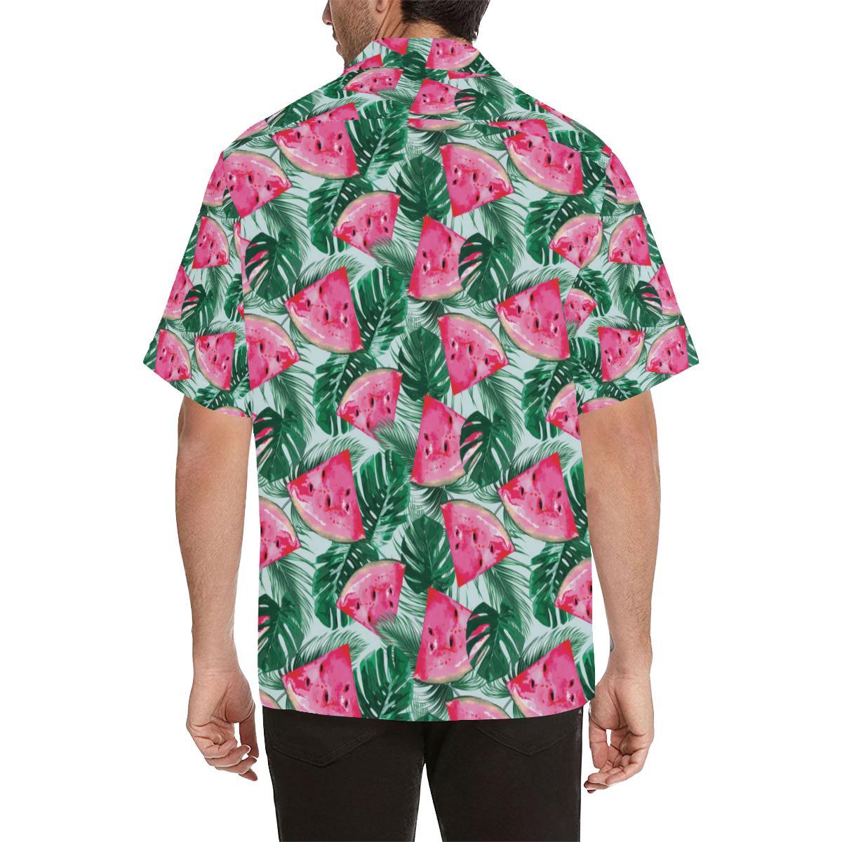 Watermelons Tropical Palm Leaves Pattern Mens All Over Print Hawaiian Shirt