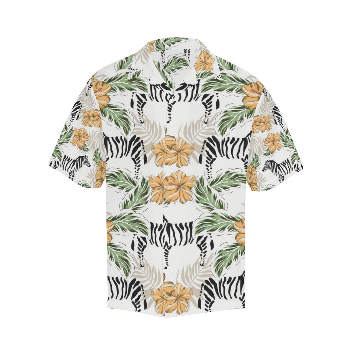 Zebra Hibiscus Pattern Mens All Over Print Hawaiian Shirt