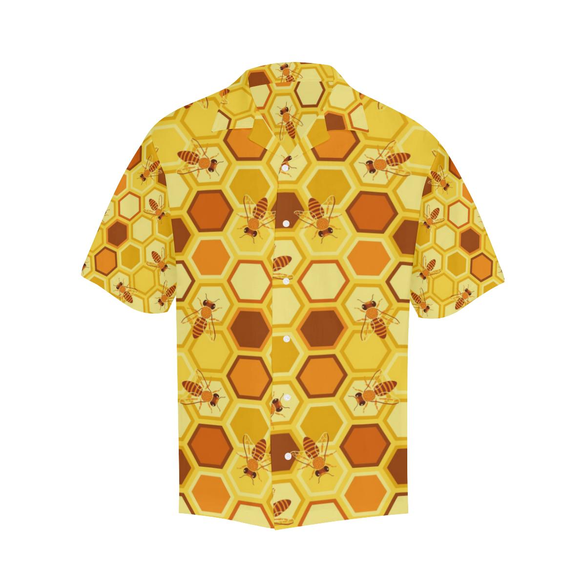 Bee And Honeycomb Pattern Mens All Over Print Hawaiian Shirt