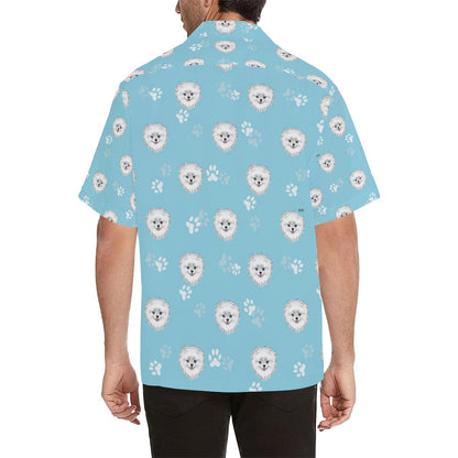 Pomeranian Pattern Blue Background Mens All Over Print Hawaiian Shirt