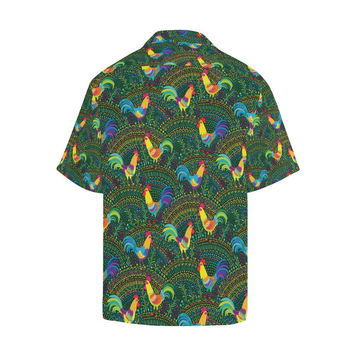 Rooster Chicken Pattern Theme Mens All Over Print Hawaiian Shirt