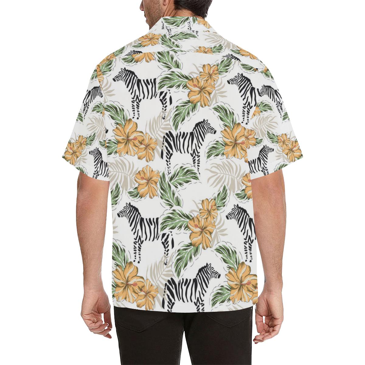 Zebra Hibiscus Pattern Mens All Over Print Hawaiian Shirt