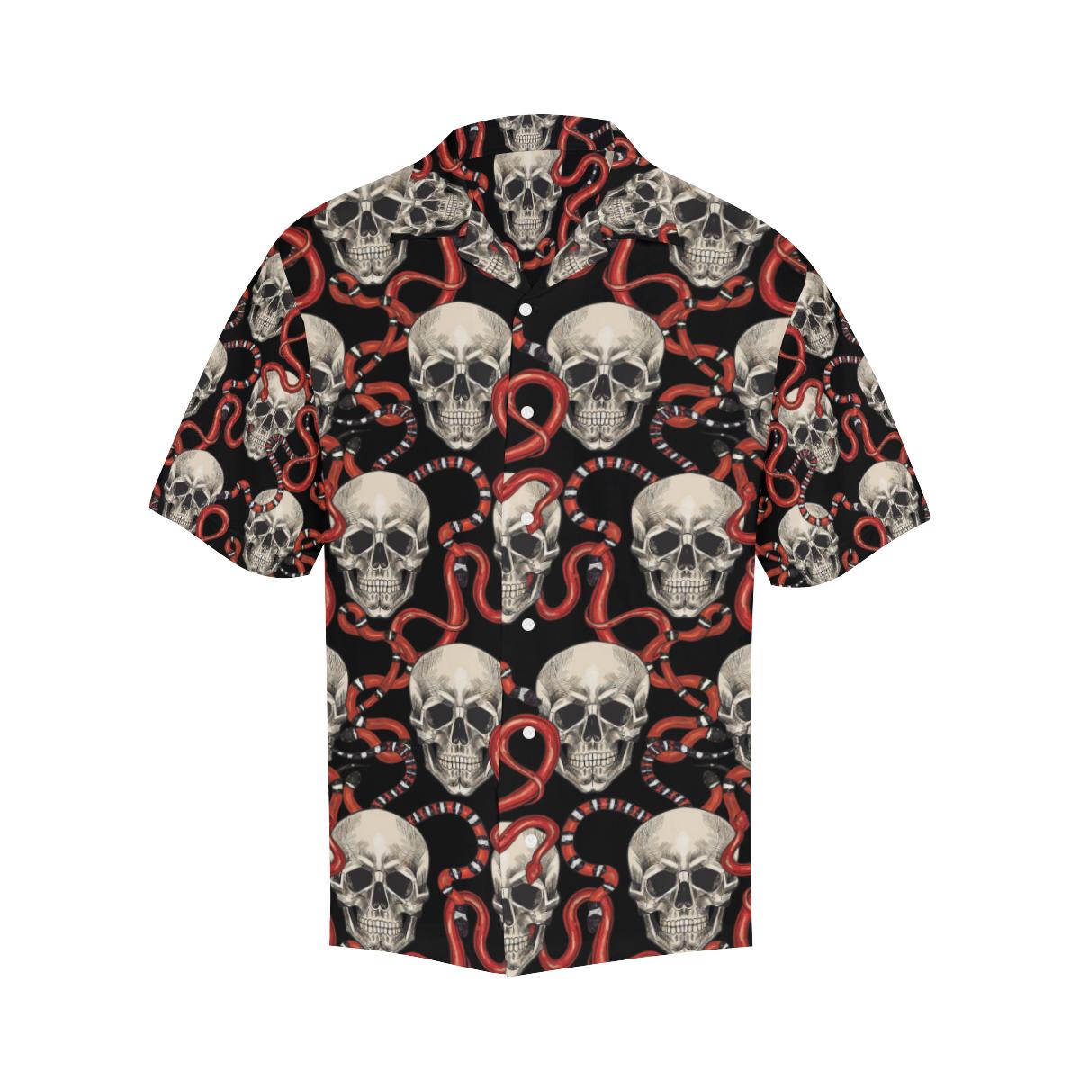Red Snake Skull Pattern Mens All Over Print Hawaiian Shirt