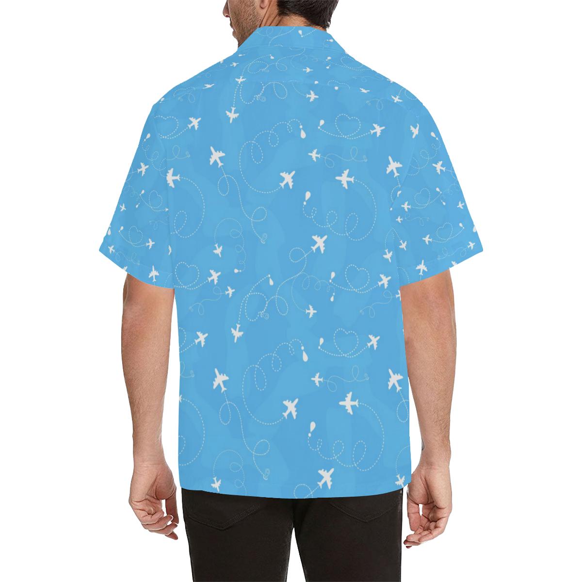 Airplane Pattern Blue Backgroung Mens All Over Print Hawaiian Shirt