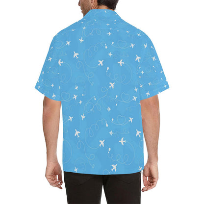 Airplane Pattern Blue Backgroung Mens All Over Print Hawaiian Shirt