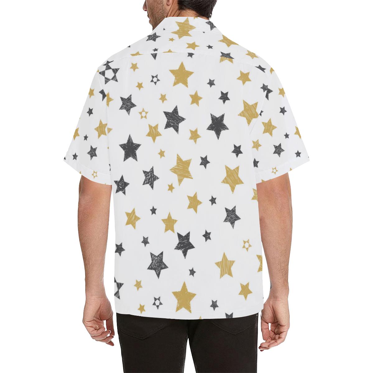 Hand Drawn Gold Black Star Pattern Mens All Over Print Hawaiian Shirt