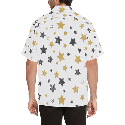 Hand Drawn Gold Black Star Pattern Mens All Over Print Hawaiian Shirt